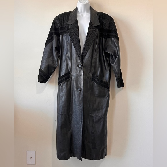 Vintage Black on Black Genuine Suede & Leather Trench Coat By Winlit Size M - Picture 4 of 11